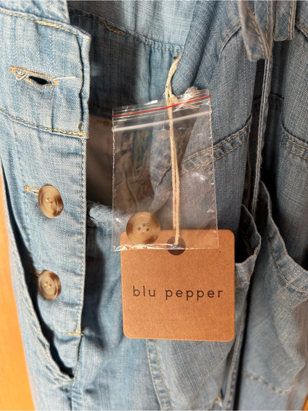 NEW w/ tags!
Blu Pepper Light Blue Wide-Leg Denim Jumpsuit with Spaghetti Straps - Picture 5 of 6